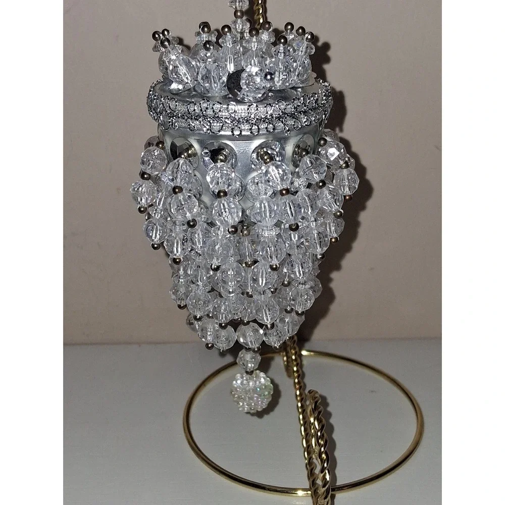Vintage Beaded Chandelier Christmas Ornament Clear Crystal Acrylic 5
